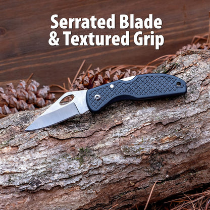 Falcon VII Lockback 7 (Open) Inch Pocket Knife - Stainless Steel Serrated Blade, Textured No-Slip Handle, Carry Clip