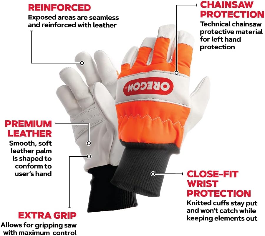 Chainsaw Left-Hand Protection Leather Gloves – Large (Size 10) (91305L) | Leather, Cut-Resistant, Left-Hand Protection for Chainsaw and Power Tools Users, Certified for Professional & Homeowner Use