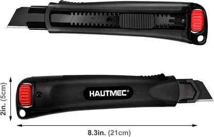 25mm Extra Heavy Duty Utility Knife with Double Lock Mechanism, Auto-Lock and Ratchet- Lock for Double Safety, SK2 Sharp Black Blade for Industrial or Construction Applications HT0254-KN