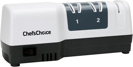 Hybrid Knife Sharpeners for 20-Degree Straight and Serrated Knives Combines Electric and Manual Sharpening With 100-Percent Diamond Abrasives And Precision Angle Guides, 3-Stage, White