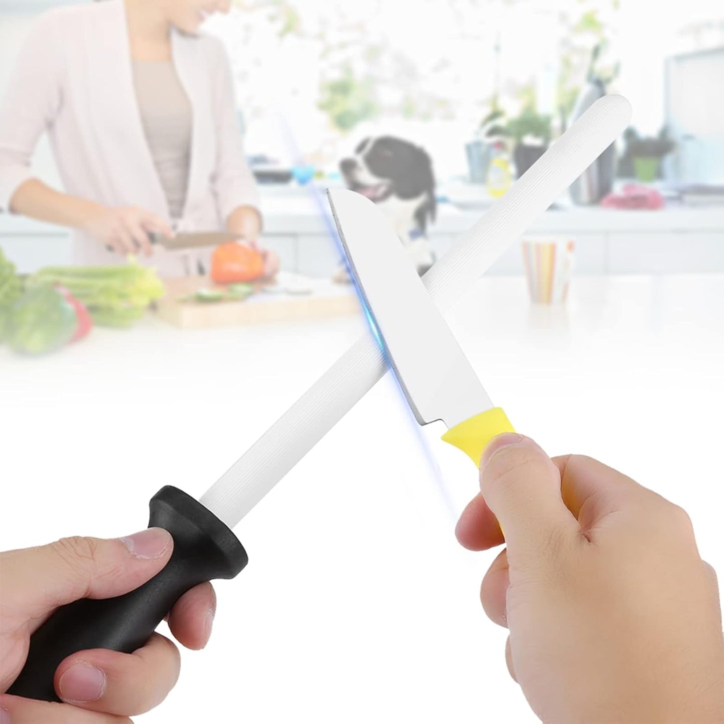8 Inch Ceramic Sharpening Rod Sharpening Stone Tool Safe Secure for Kitchen Knives Scissors