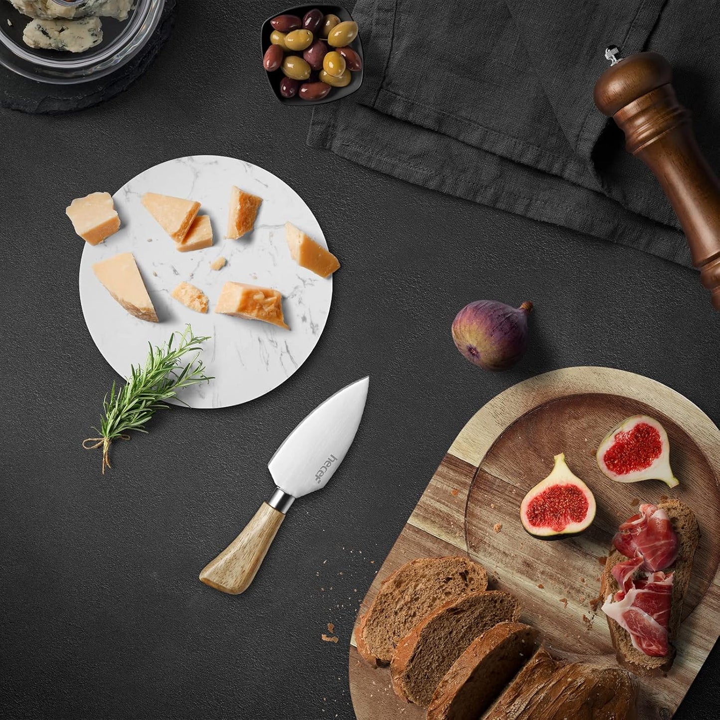 Oval Wooden Cheese Board Set, Acacia Wood Cheese Serving Board with White Marble & Cheese Knife, Cheese Serving Tray for Cheese, Cake, Appetizers