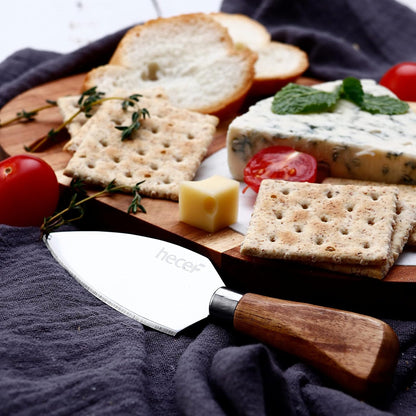 Oval Wooden Cheese Board Set, Acacia Wood Cheese Serving Board with White Marble & Cheese Knife, Cheese Serving Tray for Cheese, Cake, Appetizers