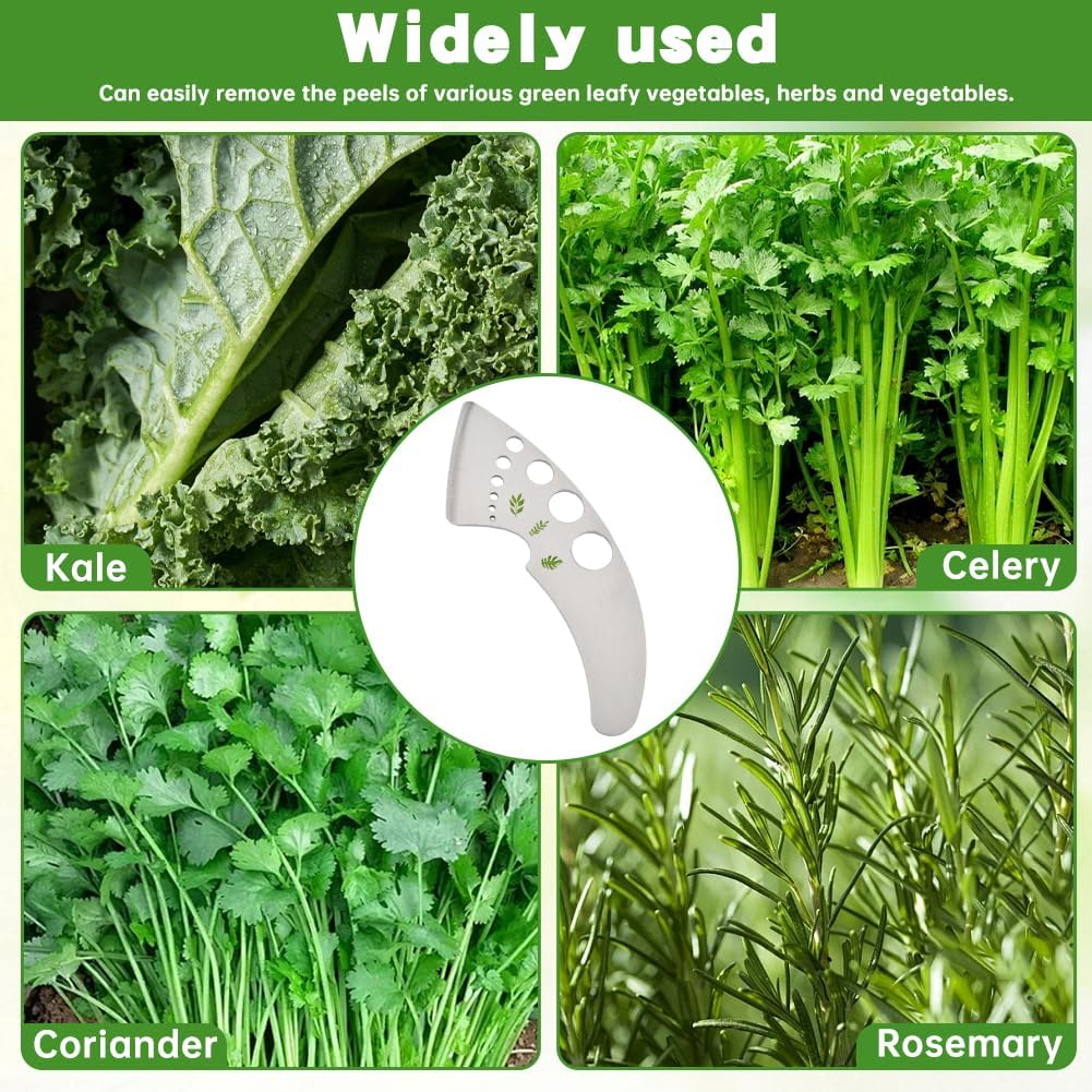 Herb Stripper Tool 9 Holes, Stainless Steel Kitchen Herb Stripping Tool with Scissor, Metal Leaf Pealer for Kale, Chard, Collard Greens, Rosemary, Thyme, Parsley(COLOR:Silver)
