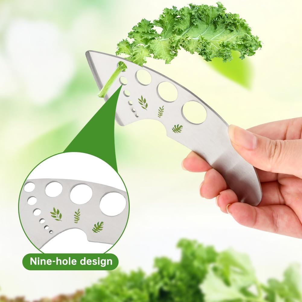 Herb Stripper Tool 9 Holes, Stainless Steel Kitchen Herb Stripping Tool with Scissor, Metal Leaf Pealer for Kale, Chard, Collard Greens, Rosemary, Thyme, Parsley(COLOR:Silver)