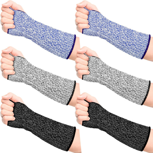3 Pairs Cut Resistant Arm Sleeves Thin Arm Protectors Guard with Thumb Hole Gloves for Women Men Garden Kitchen(Black Blue Grey)