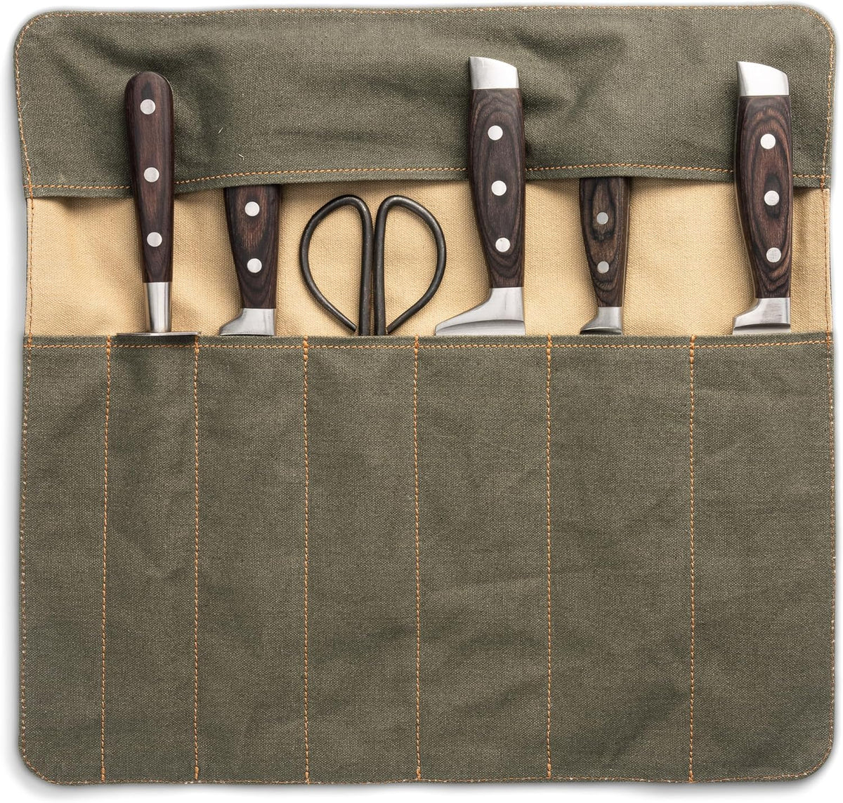 Knife Bag made of durable Canvas & genuine Leather - Chef's Knife Roll Case for Cooking & BBQ - Knives storage case Lars (Olive-Green)