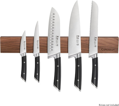 Cangshan 18-Inch Magnetic Knife Bar, Solid American Walnut Wood, Wall-Mounted Knife Holder with N52 Magnets and Mounting Hardware, Warm Brown, 10300954