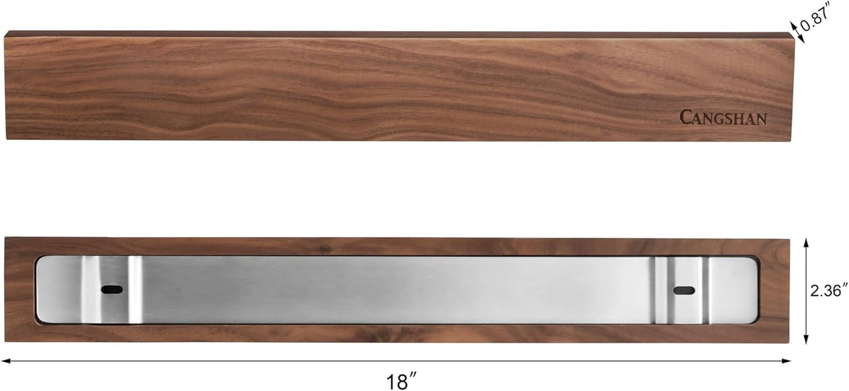 Cangshan 18-Inch Magnetic Knife Bar, Solid American Walnut Wood, Wall-Mounted Knife Holder with N52 Magnets and Mounting Hardware, Warm Brown, 10300954