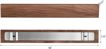 Cangshan 18-Inch Magnetic Knife Bar, Solid American Walnut Wood, Wall-Mounted Knife Holder with N52 Magnets and Mounting Hardware, Warm Brown, 10300954