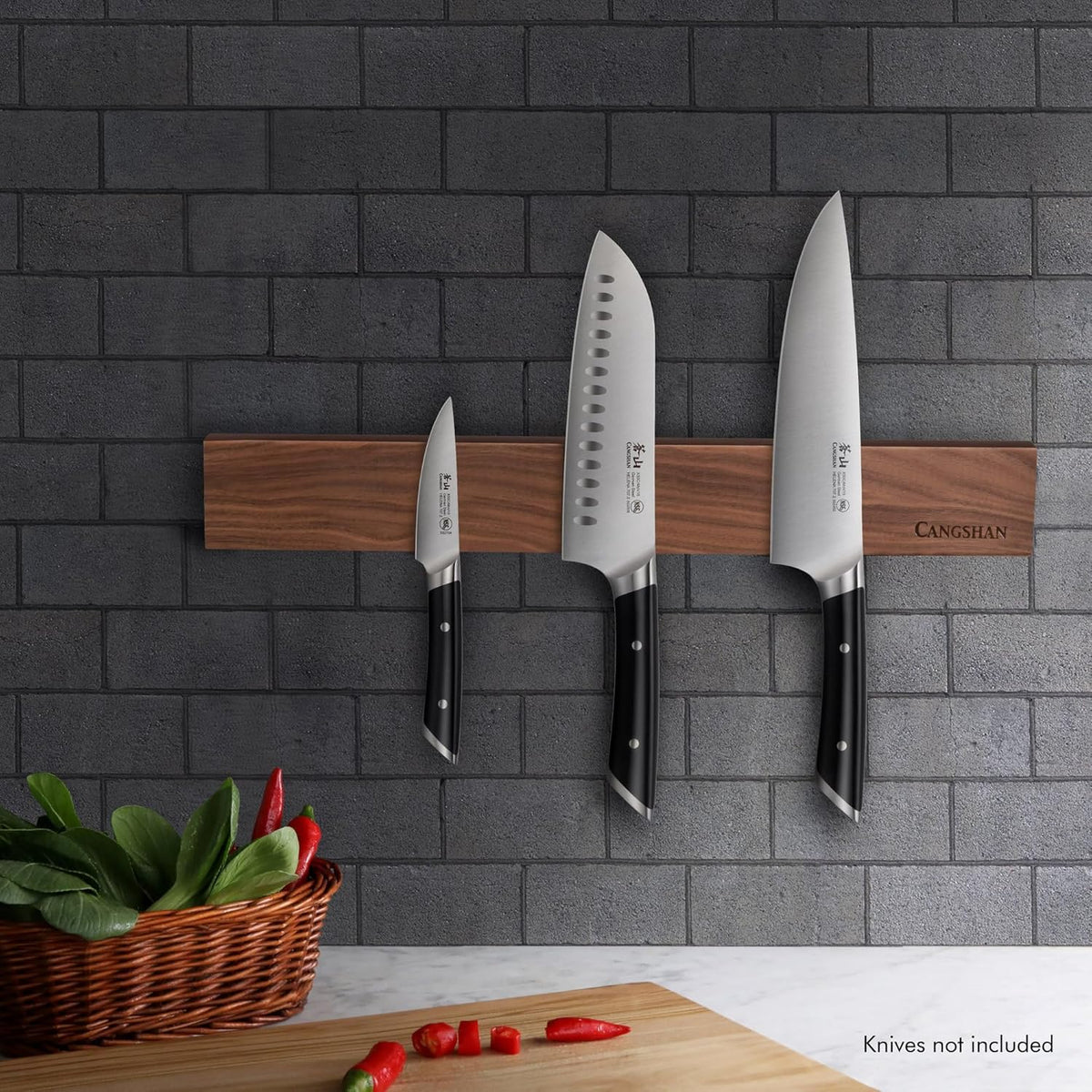 Cangshan 18-Inch Magnetic Knife Bar, Solid American Walnut Wood, Wall-Mounted Knife Holder with N52 Magnets and Mounting Hardware, Warm Brown, 10300954