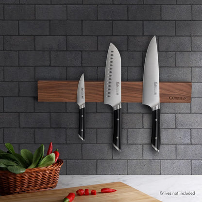 Cangshan 18-Inch Magnetic Knife Bar, Solid American Walnut Wood, Wall-Mounted Knife Holder with N52 Magnets and Mounting Hardware, Warm Brown, 10300954