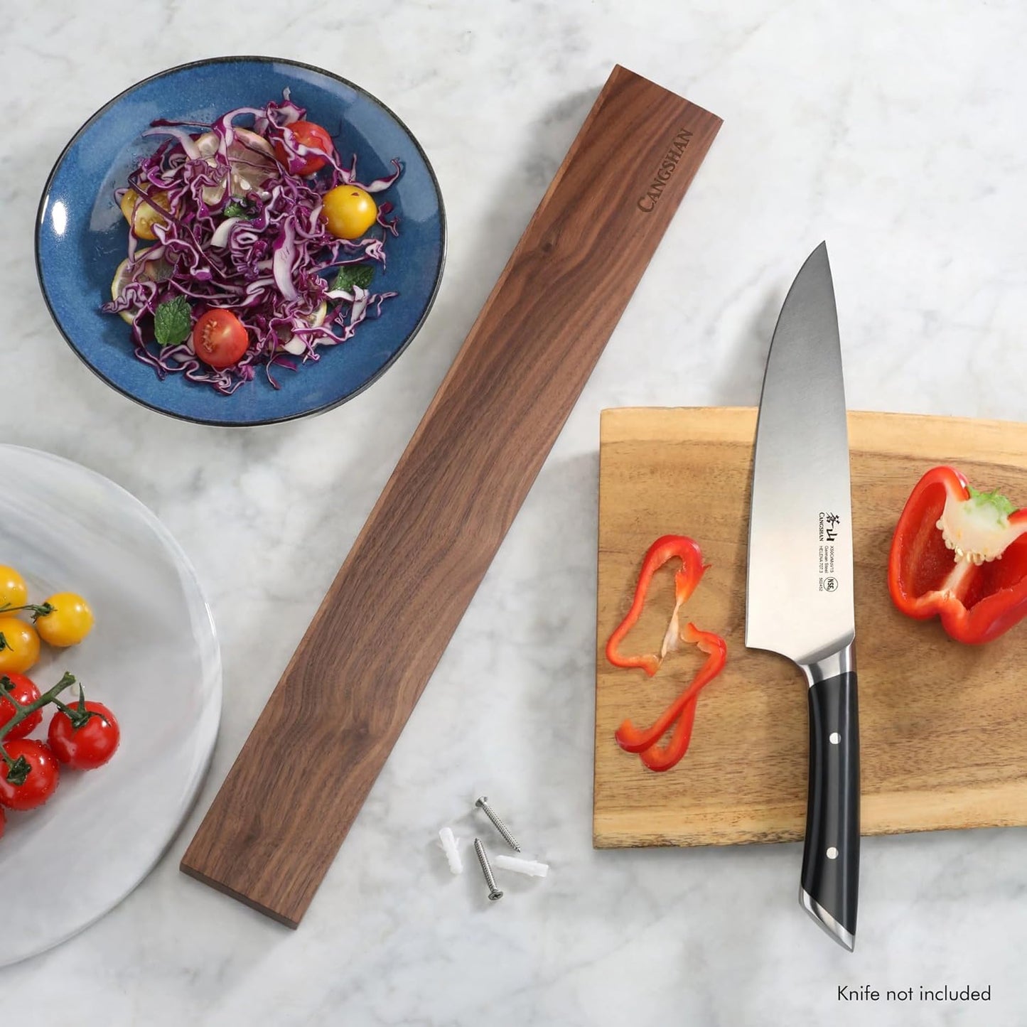 Cangshan 18-Inch Magnetic Knife Bar, Solid American Walnut Wood, Wall-Mounted Knife Holder with N52 Magnets and Mounting Hardware, Warm Brown, 10300954