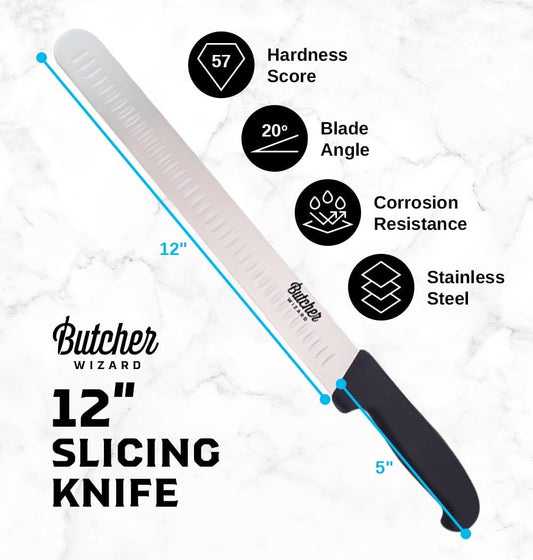 Slicing Knife 12" – Brisket and Carving Knife with Granton Edge for BBQ, Turkey, Ham, Prime Rib, and Precise Meat Cutting