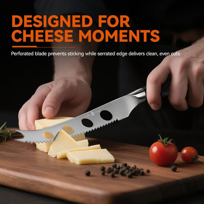 Cheese Slicer Knife, 5" Serrated Tomato Knife, with Forked Tip & Non-Stick Blade, High Carbon German Steel, Ergonomic Handle with Gift Box, Falcon Series