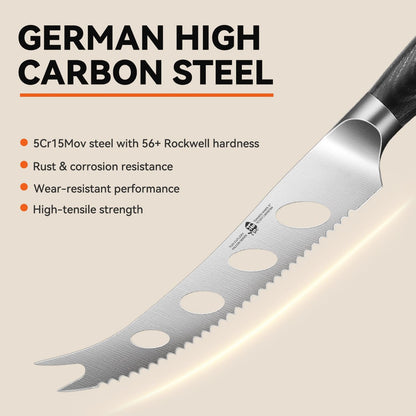Cheese Slicer Knife, 5" Serrated Tomato Knife, with Forked Tip & Non-Stick Blade, High Carbon German Steel, Ergonomic Handle with Gift Box, Falcon Series