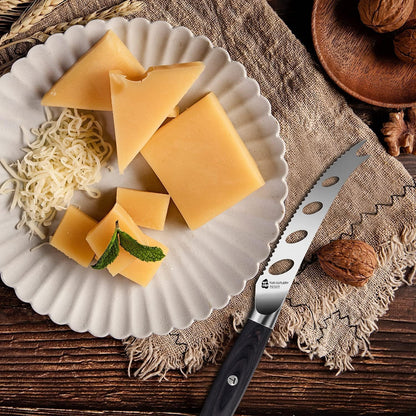 Cheese Slicer Knife, 5" Serrated Tomato Knife, with Forked Tip & Non-Stick Blade, High Carbon German Steel, Ergonomic Handle with Gift Box, Falcon Series