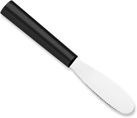 Party Spreader Knife (W235), 3.38" Stainless Steel Shallow Serrated Edge Blade, Black Handle