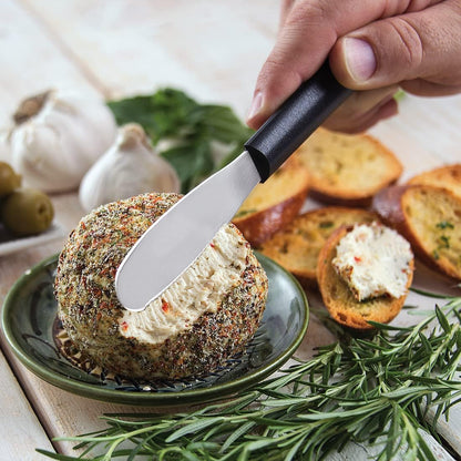 Party Spreader Knife (W235), 3.38" Stainless Steel Shallow Serrated Edge Blade, Black Handle