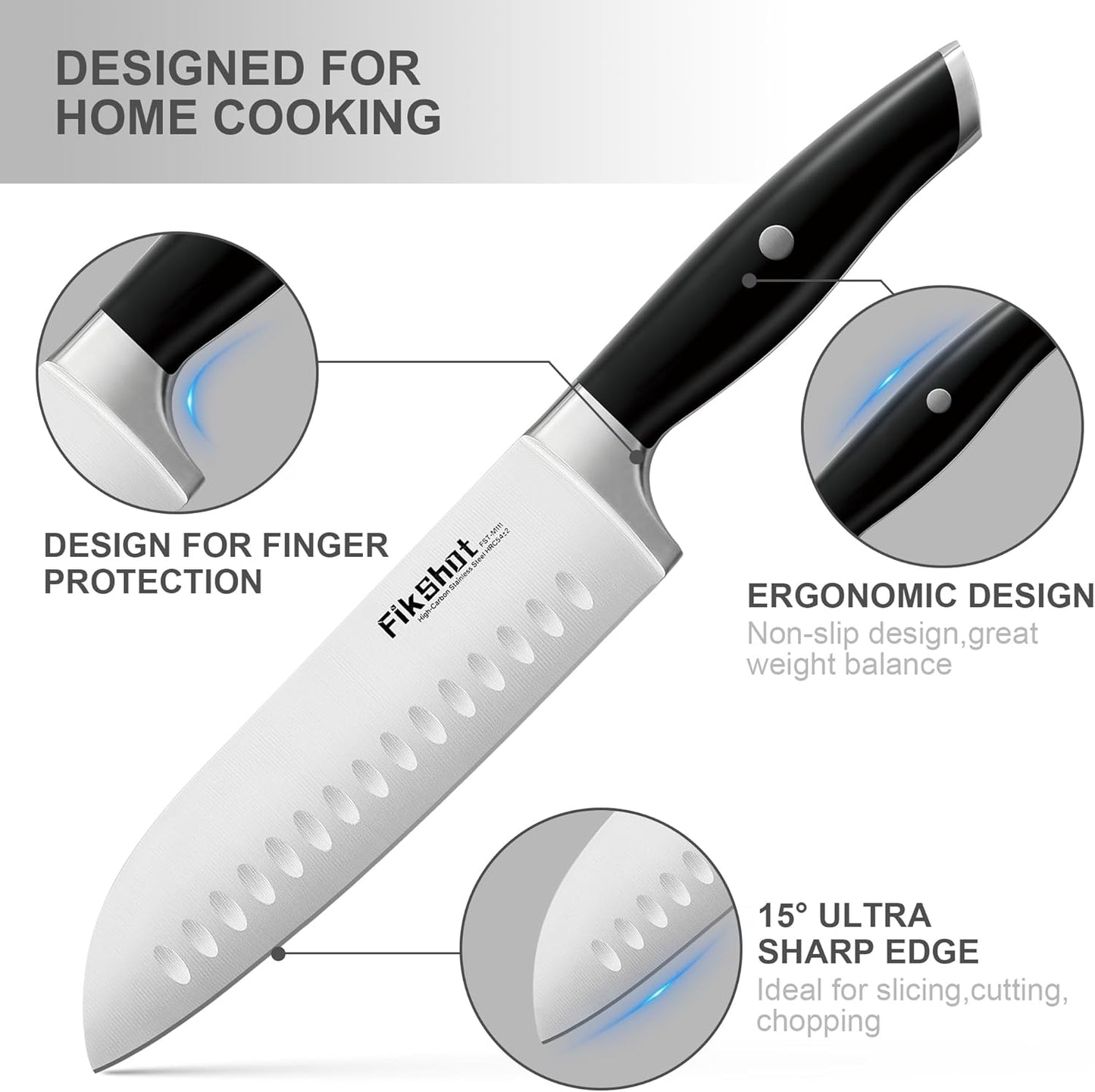 Fikshot Knife Set, German Stainless Steel, Black, 14-Piece kitchen knives | Full Tang Handle, Ultra-Sharp, Knife Block & Sharpener Included, Rust-Resistant, Dishwasher-Safe, Gift for Chefs, BBQ Prep