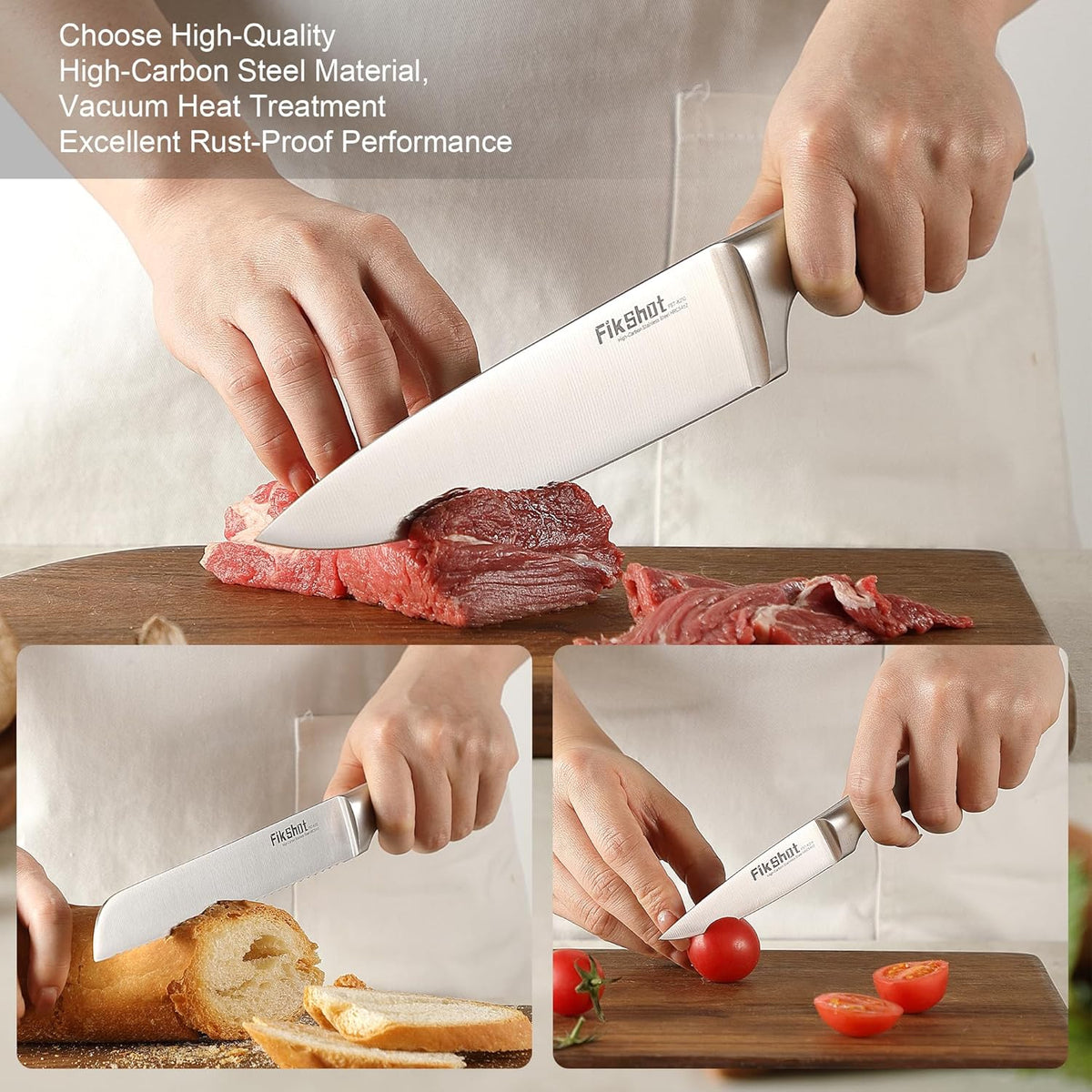 Fikshot Knife Set, German Stainless Steel, Black, 14-Piece kitchen knives | Full Tang Handle, Ultra-Sharp, Knife Block & Sharpener Included, Rust-Resistant, Dishwasher-Safe, Gift for Chefs, BBQ Prep