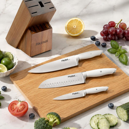 Fikshot Knife Set, German Stainless Steel, Black, 14-Piece kitchen knives | Full Tang Handle, Ultra-Sharp, Knife Block & Sharpener Included, Rust-Resistant, Dishwasher-Safe, Gift for Chefs, BBQ Prep