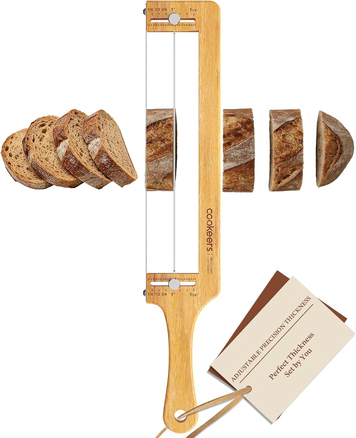 Adjustable Sourdough Bow Bread Knife – Large Bread Slicer for Homemade Bread with Serrated Stainless Steel Blade&Precision Thickness Guide, Even Slice Cutter for Baguettes, Bagels.