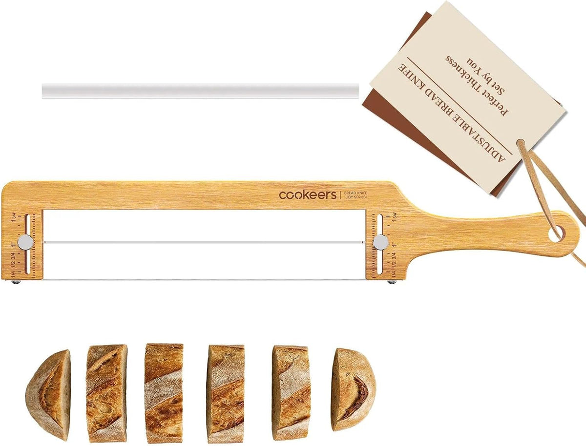 Adjustable Sourdough Bow Bread Knife – Large Bread Slicer for Homemade Bread with Serrated Stainless Steel Blade&Precision Thickness Guide, Even Slice Cutter for Baguettes, Bagels.