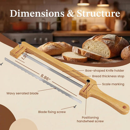 Adjustable Sourdough Bow Bread Knife – Large Bread Slicer for Homemade Bread with Serrated Stainless Steel Blade&Precision Thickness Guide, Even Slice Cutter for Baguettes, Bagels.