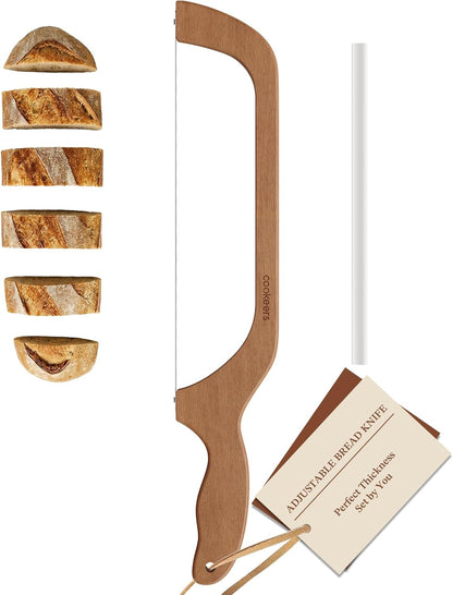 Adjustable Sourdough Bow Bread Knife – Large Bread Slicer for Homemade Bread with Serrated Stainless Steel Blade&Precision Thickness Guide, Even Slice Cutter for Baguettes, Bagels.
