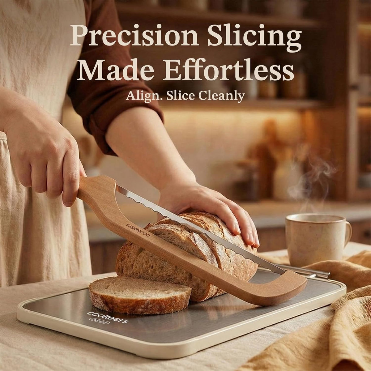Adjustable Sourdough Bow Bread Knife – Large Bread Slicer for Homemade Bread with Serrated Stainless Steel Blade&Precision Thickness Guide, Even Slice Cutter for Baguettes, Bagels.