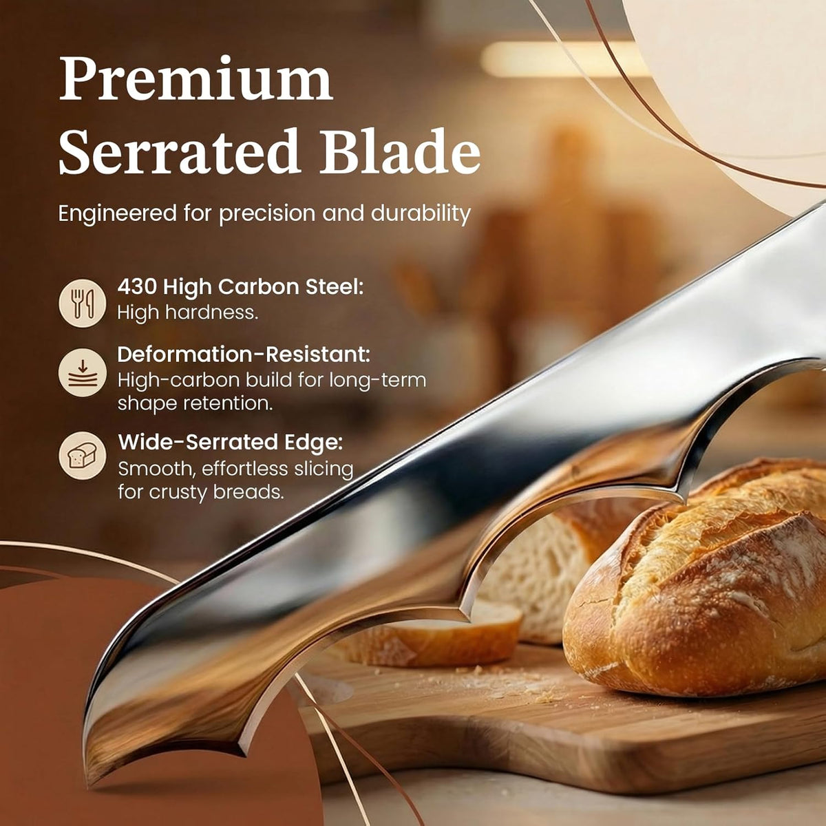 Adjustable Sourdough Bow Bread Knife – Large Bread Slicer for Homemade Bread with Serrated Stainless Steel Blade&Precision Thickness Guide, Even Slice Cutter for Baguettes, Bagels.