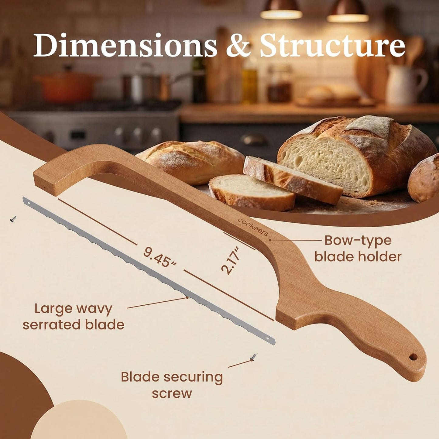 Adjustable Sourdough Bow Bread Knife – Large Bread Slicer for Homemade Bread with Serrated Stainless Steel Blade&Precision Thickness Guide, Even Slice Cutter for Baguettes, Bagels.