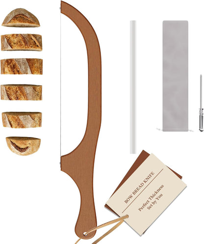 Adjustable Sourdough Bow Bread Knife – Large Bread Slicer for Homemade Bread with Serrated Stainless Steel Blade&Precision Thickness Guide, Even Slice Cutter for Baguettes, Bagels.