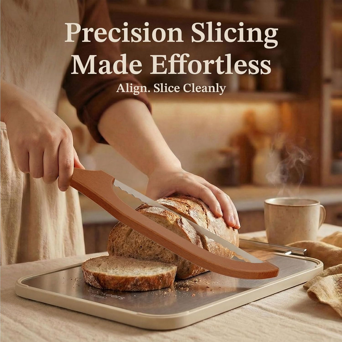 Adjustable Sourdough Bow Bread Knife – Large Bread Slicer for Homemade Bread with Serrated Stainless Steel Blade&Precision Thickness Guide, Even Slice Cutter for Baguettes, Bagels.