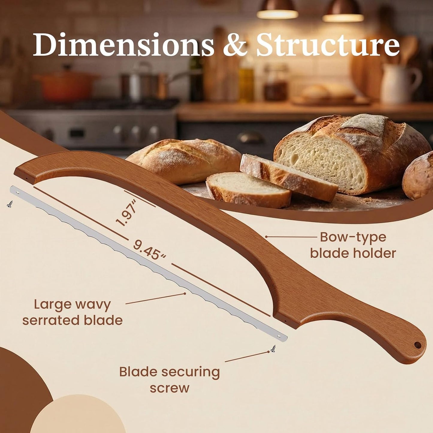Adjustable Sourdough Bow Bread Knife – Large Bread Slicer for Homemade Bread with Serrated Stainless Steel Blade&Precision Thickness Guide, Even Slice Cutter for Baguettes, Bagels.