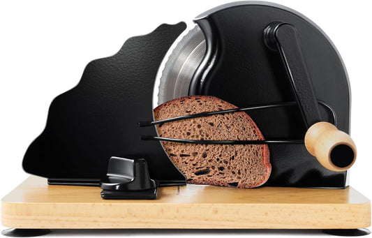 Manual Bread Slicer for Homemade Bread, Bread Cutter for Adjustable and Even Slices, Classic Hand Crank Sourdough Slicer with Scale Line & Powerful Suction Cup, Sharp Stainless Steel Blade (Black)