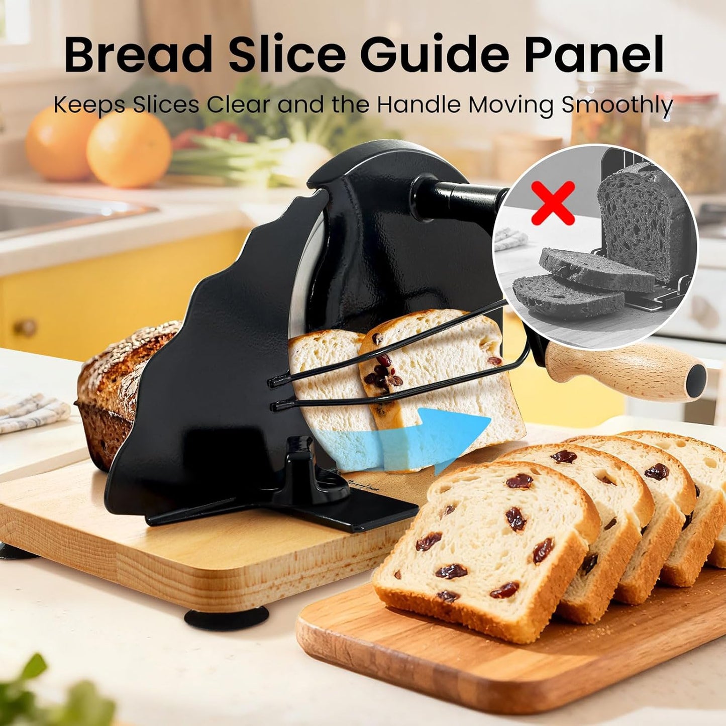 Manual Bread Slicer for Homemade Bread, Bread Cutter for Adjustable and Even Slices, Classic Hand Crank Sourdough Slicer with Scale Line & Powerful Suction Cup, Sharp Stainless Steel Blade (Black)