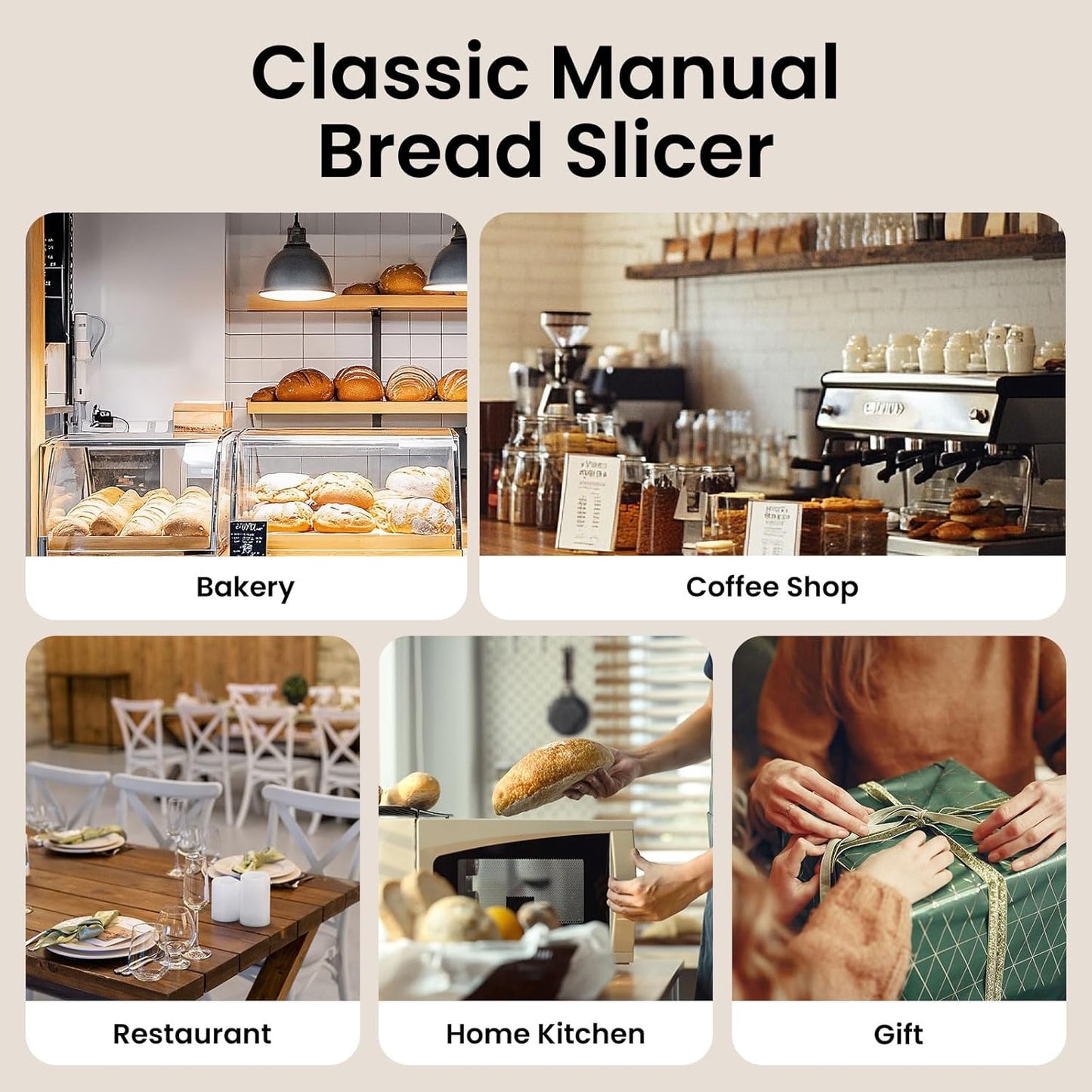 Manual Bread Slicer for Homemade Bread, Bread Cutter for Adjustable and Even Slices, Classic Hand Crank Sourdough Slicer with Scale Line & Powerful Suction Cup, Sharp Stainless Steel Blade (Black)