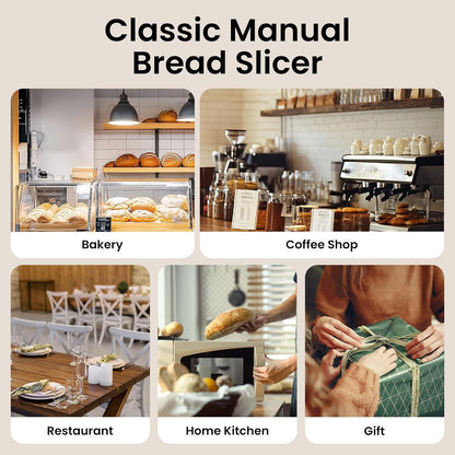 Manual Bread Slicer for Homemade Bread, Bread Cutter for Adjustable and Even Slices, Classic Hand Crank Sourdough Slicer with Scale Line & Powerful Suction Cup, Sharp Stainless Steel Blade (Black)
