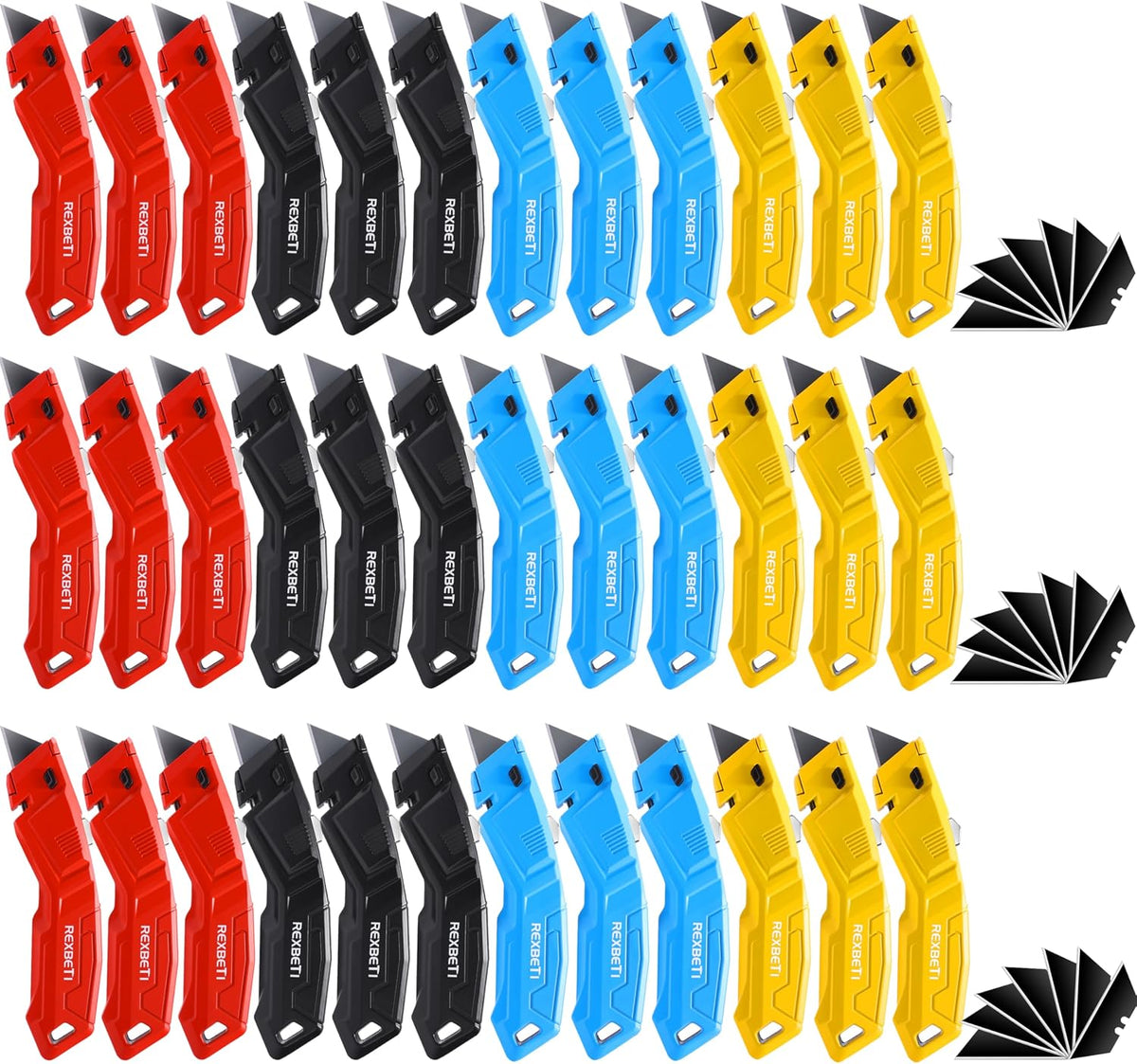 36-Pack Box Cutter, Retractable Utility Knife, Blackened SK2 Blades