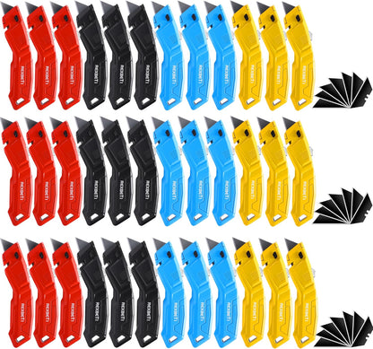 36-Pack Box Cutter, Retractable Utility Knife, Blackened SK2 Blades