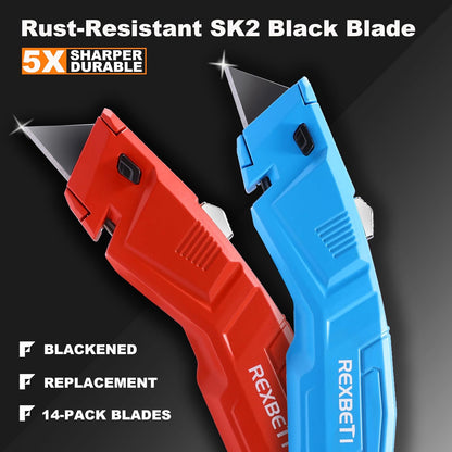 36-Pack Box Cutter, Retractable Utility Knife, Blackened SK2 Blades