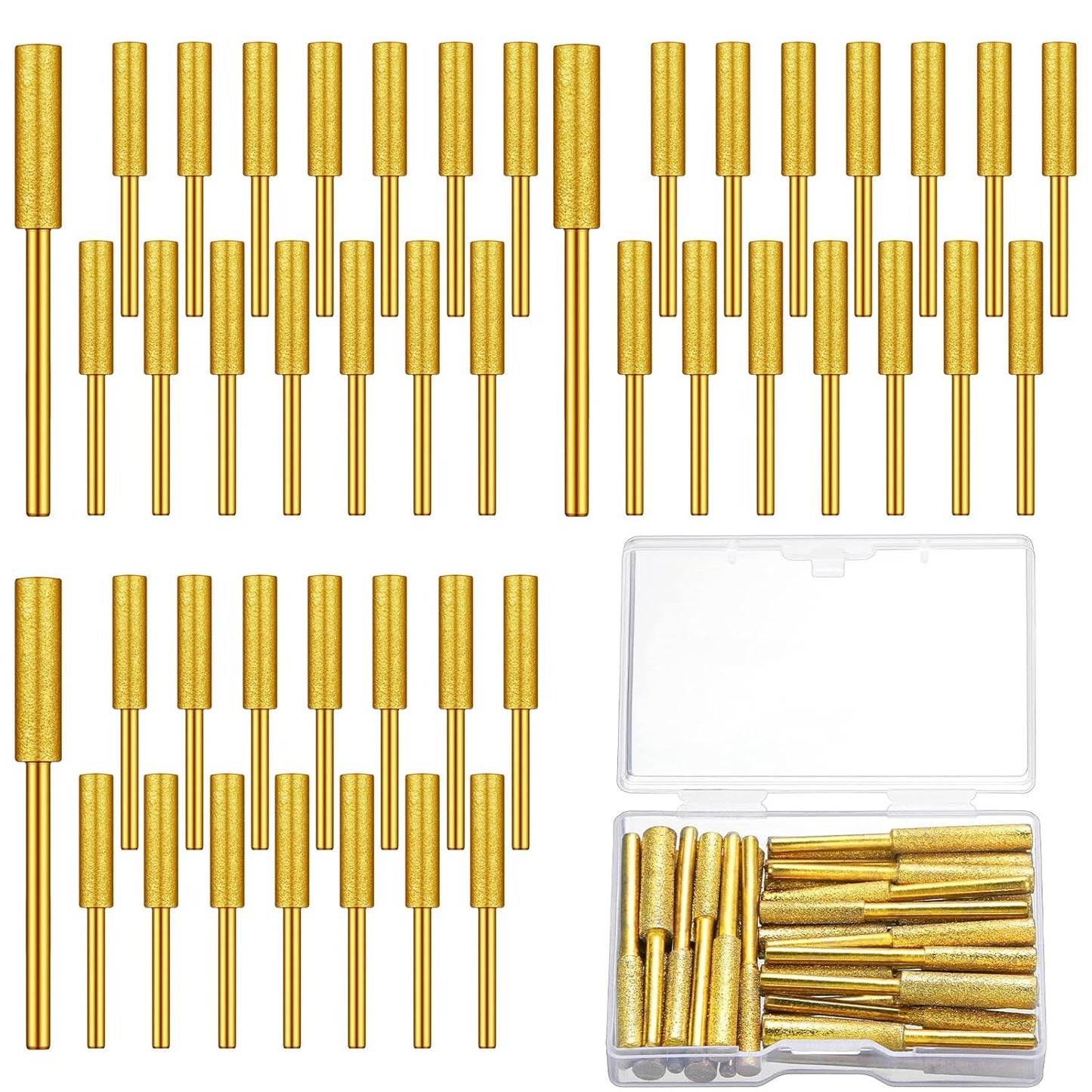 30 Pcs High Hardness Titanium Diamond Chainsaw Sharpener Stone Bit Bulk Chain Electric Chainsaw Sharpening Wheels Kit 3 Size Plated Grinding Tool, 5/32, 3/16, 7/32 Inch (Gold)