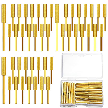 30 Pcs High Hardness Titanium Diamond Chainsaw Sharpener Stone Bit Bulk Chain Electric Chainsaw Sharpening Wheels Kit 3 Size Plated Grinding Tool, 5/32, 3/16, 7/32 Inch (Gold)