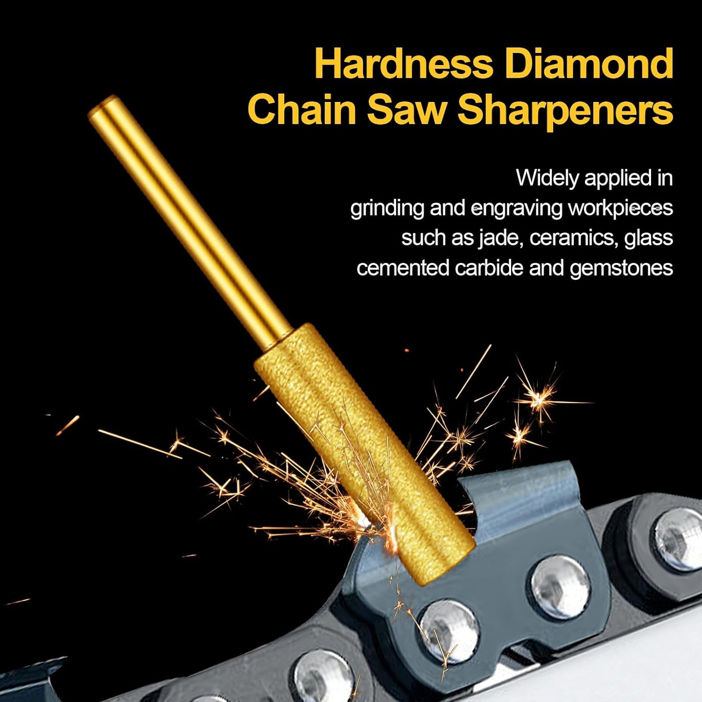 30 Pcs High Hardness Titanium Diamond Chainsaw Sharpener Stone Bit Bulk Chain Electric Chainsaw Sharpening Wheels Kit 3 Size Plated Grinding Tool, 5/32, 3/16, 7/32 Inch (Gold)