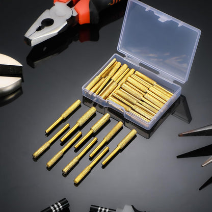 30 Pcs High Hardness Titanium Diamond Chainsaw Sharpener Stone Bit Bulk Chain Electric Chainsaw Sharpening Wheels Kit 3 Size Plated Grinding Tool, 5/32, 3/16, 7/32 Inch (Gold)