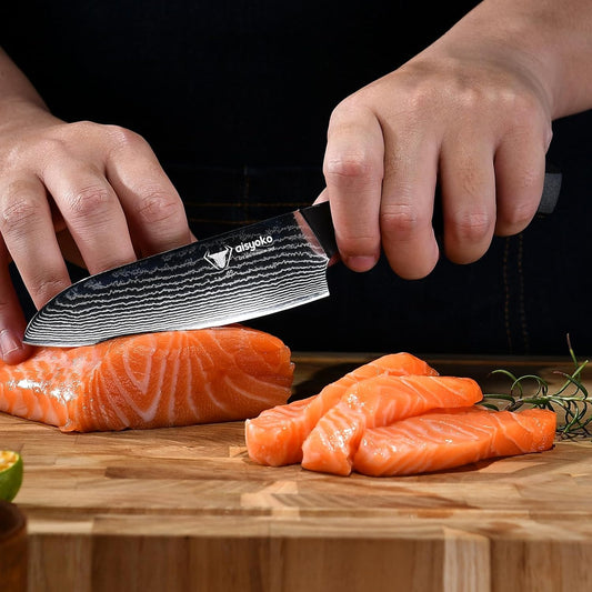 aisyoko Santoku Knife 5" inches-Japan 8C Super Steel 67 Layer Damascus Steel-Sharp Kitchen Knife-Full Tang ABS Anti-Skid Handle utility knife Cooking Knife with Luxury Gift Box