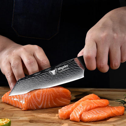aisyoko Santoku Knife 5" inches-Japan 8C Super Steel 67 Layer Damascus Steel-Sharp Kitchen Knife-Full Tang ABS Anti-Skid Handle utility knife Cooking Knife with Luxury Gift Box