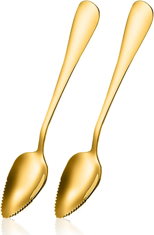 Serrated Edge Grapefruit Spoons Stainless Steel Grapefruit Utensil Tool Dessert Fruit Spoons for Citrus Lemon Kiwi Salads Melon Lime Pitaya Apple Fruit Puree (Gold)